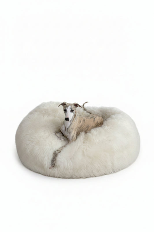 Oval Natural Sheepskin Pet Bed - White-2