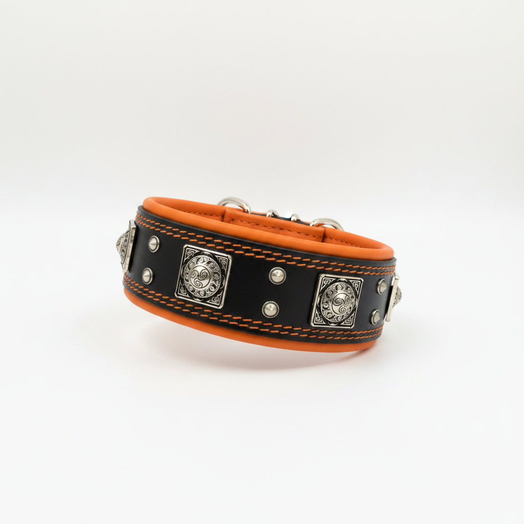 The "Eros" collar 2.5 inch wide black & orange-0
